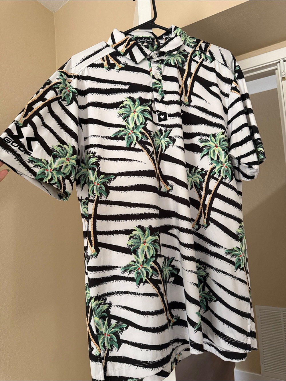 Men's White Palm-Print Polo Shirt